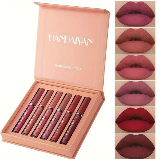 Coffret de 6 Rouges à Lèvres Liquides Mats – Tenue 24h, Zéro Transfert, Résistants à l’eau – Teintes Roses, Violettes & Rouges